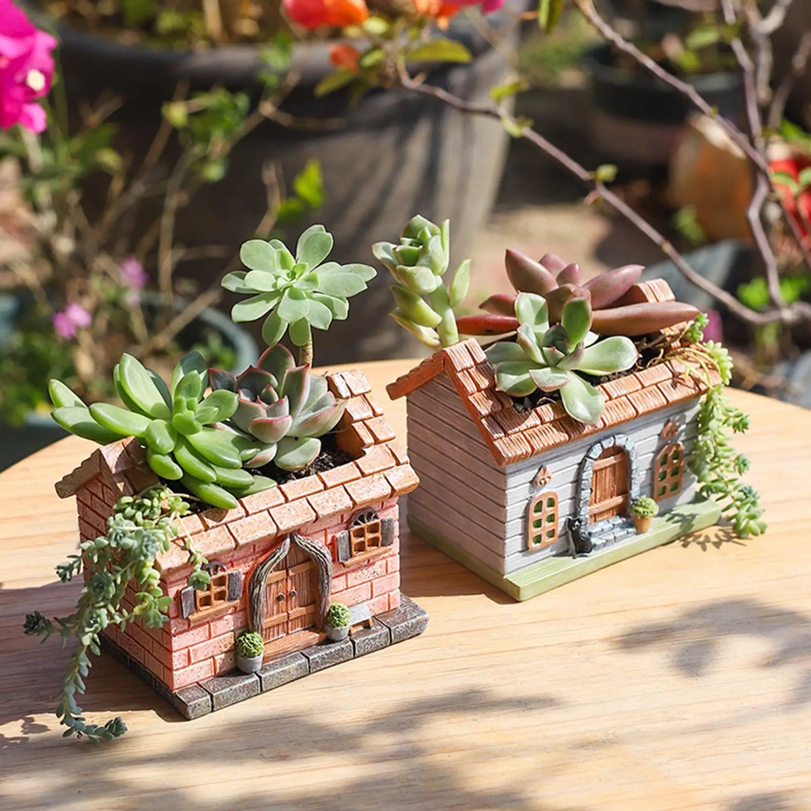 Succulent Pot Decor Bonsai Craft Decor Fairy Tale Garden House Resin Micro Landscape House Sculpture Chinese House Flowerpot