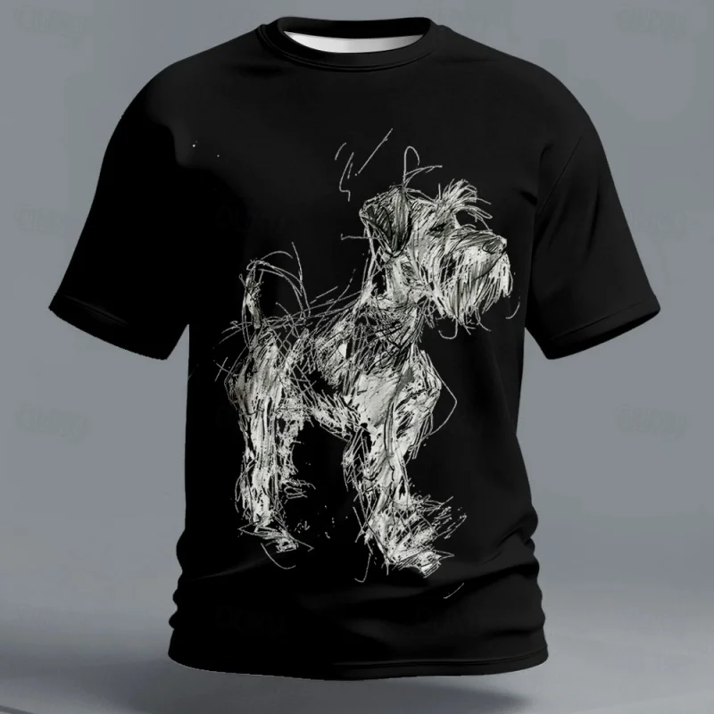 3D Printed Messy Line Dog T Shirt For Men Funny Pattern T-Shirts Summer Fashion Round Neck Loose Tops Street Short Sleeve Tees