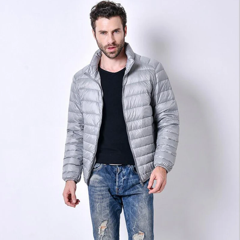 Abrigo de plumón fino ultraligero para hombre, Chaqueta corta informal de talla grande con cuello de pie, venta al por mayor, otoño