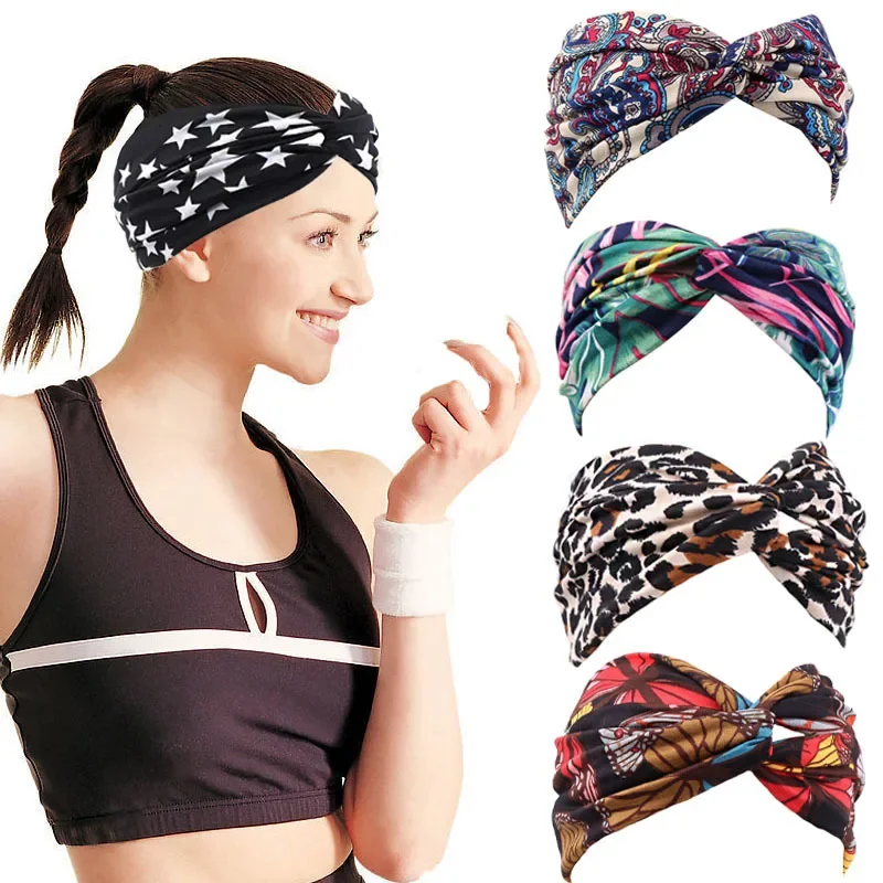 

Bohemian Women's Wide Elastic Cross Headband Sports Hairband for Workout