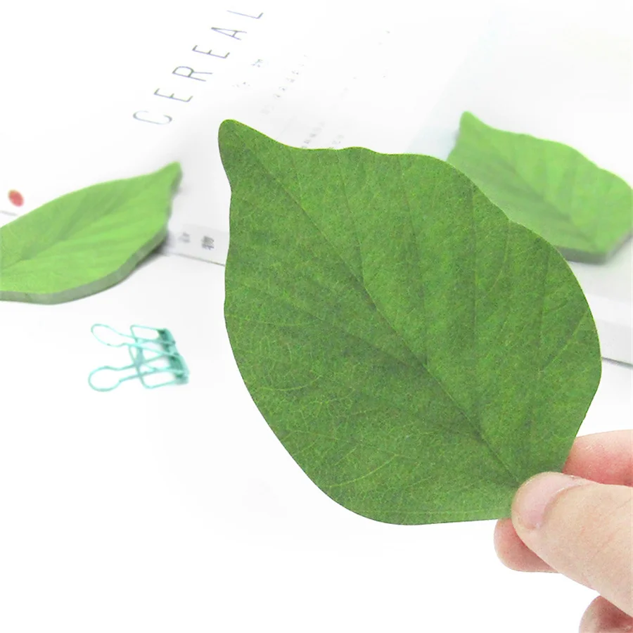 50 Sheets/Pad Creative Green Leaf Shaped Sticky Notepad, Photo Wall Refrigerator Decoration Sticker, Novelty Memo Note Pad for H