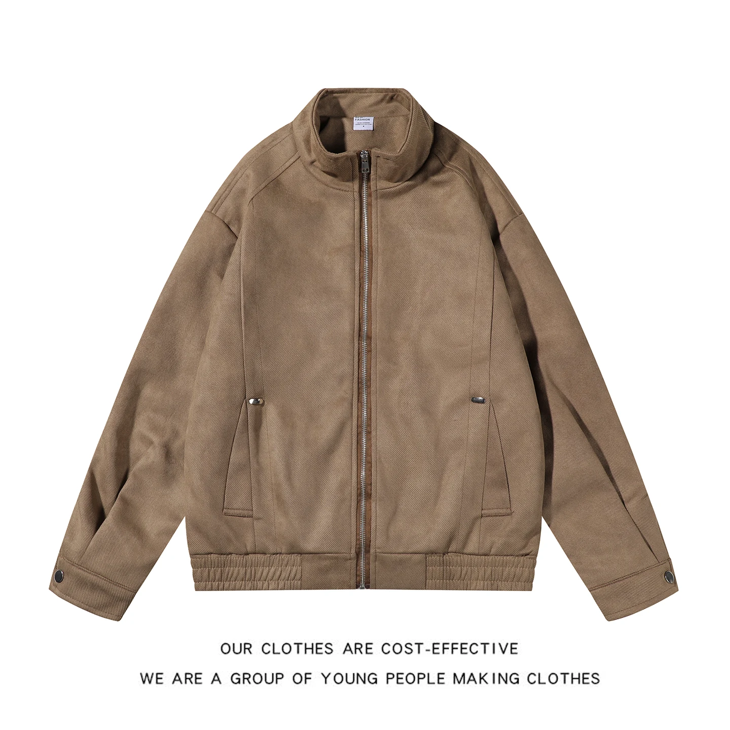 

Retro Brown Suede Jaet Men's Spring Autumn Casual High Street Motorcycle Collar Zipper ket Loose Fit American Sle