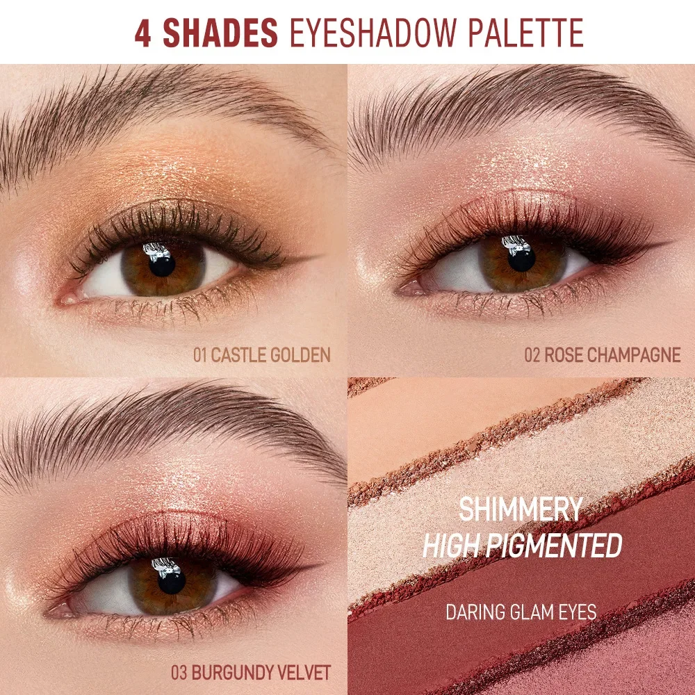 Palette de fards à paupières imperméables, 4 couleurs, mat, nacré, longue durée, éclaircissant, maquillage, cosmétiques