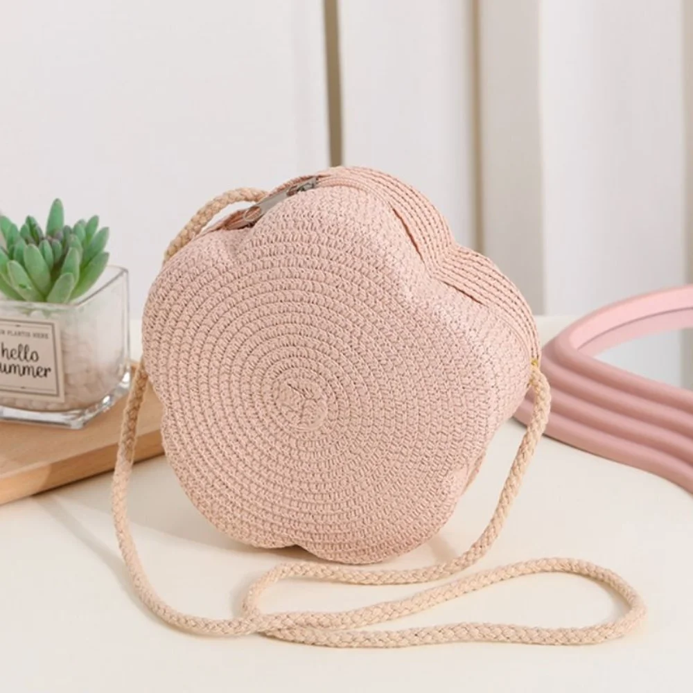 

Fairy Kawaii Straw Small Shoulder Bag Vacation Bohemian Beach Straw Bag Flower Shape Casual Woven Crossbody Bag Girls