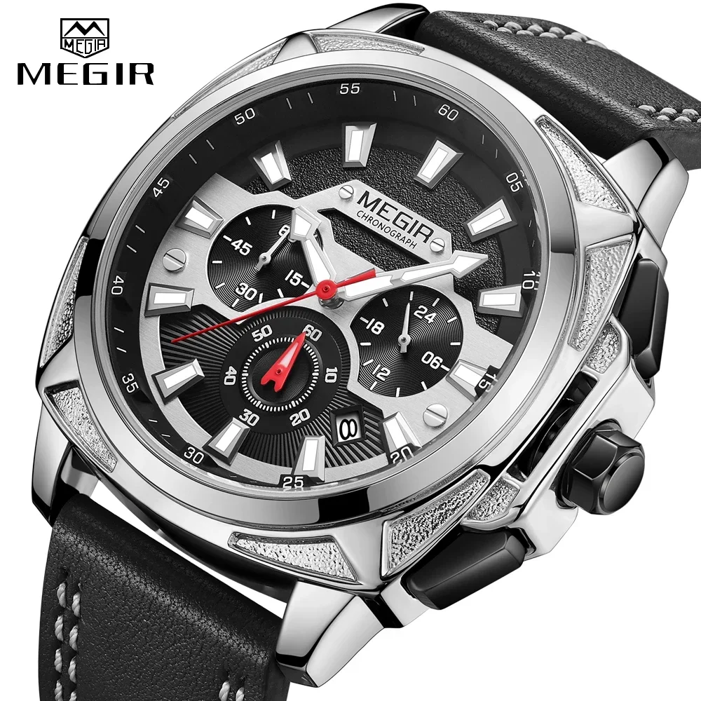 Mens นาฬิกา MEGIR แฟชั่นกีฬา Chronograph แบรนด์หรูกันน้ํานาฬิกาผู้ชายนาฬิกาข้อมือควอตซ์แบบแอนะล็อก Relogio Masculino