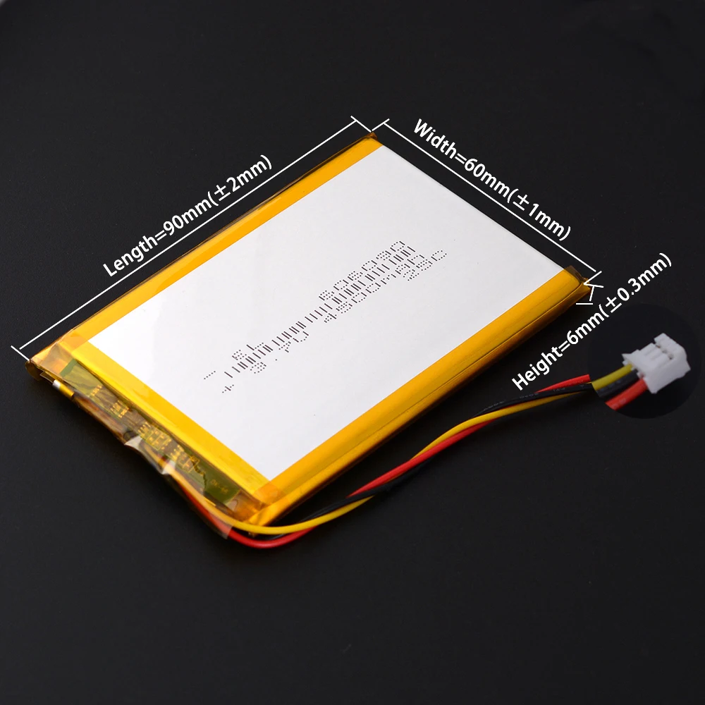 JST-PH 2.0mm 3Pin 3.7 6000mAh 906090 Lithium Li-ion Lipo Polymer Battery 306090 406090 506090 606090 706090 806090 106090 126090