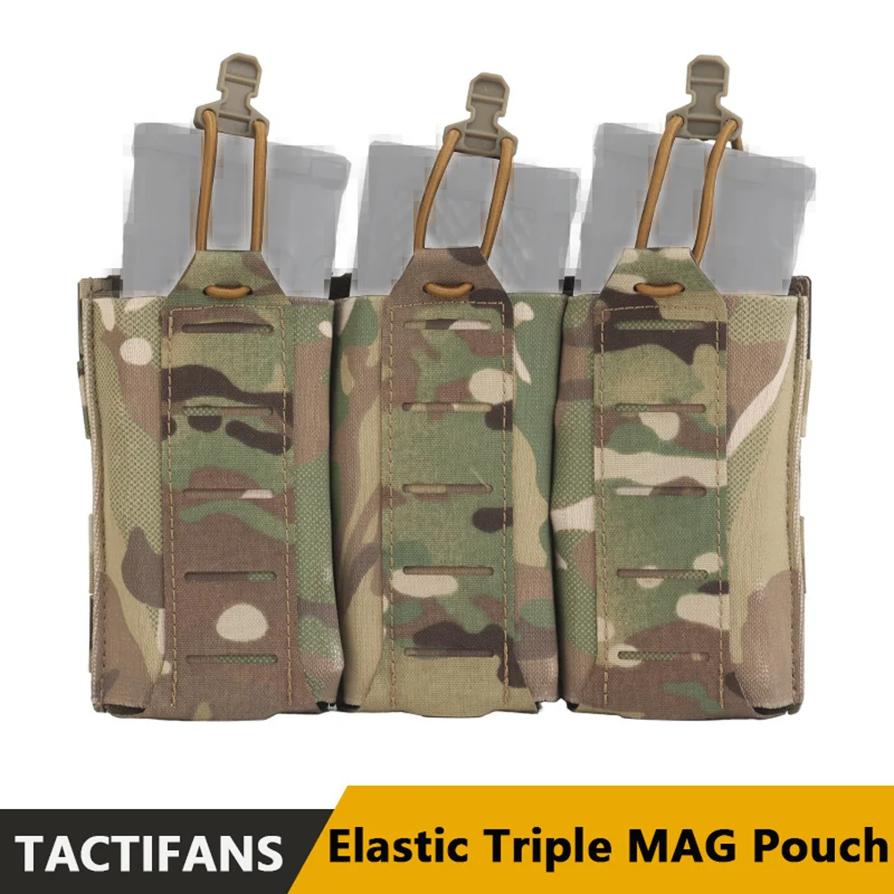 Elastic Triple Magazine Pouch MOLLE M4 AR15 Open Top MAG Pouch Bungee Cord Pull Tab Front Mag Panel Hunting Vest Accessories