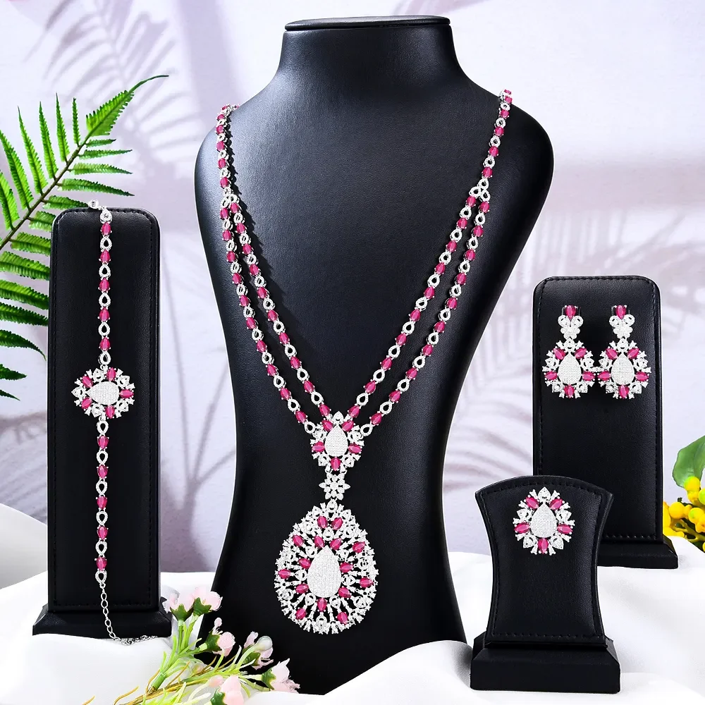 

Jimbora Gorgeous Luxury 2 Layers Necklace Earrings Bracelet Ring Jewelry Set Super Bridal Wedding Accessories High Quality