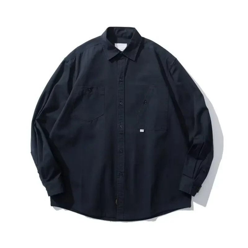 Japanese Vintage Work Shirt Men's Loose-Fit Solid Color Casual Jacket Long Sleeve Chambray Shirt Casual Style