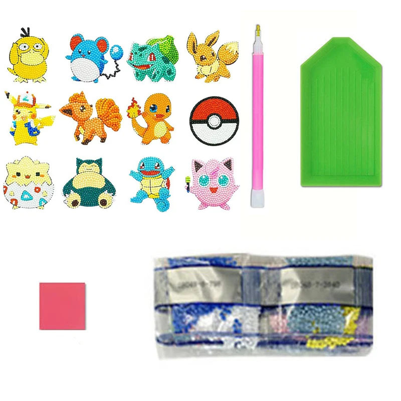 12 pezzi Pokémon Kit adesivi per pittura diamante per bambini Adesivo mosaico artistico diamante fai da te con numeri Kit Decorazioni artigianali