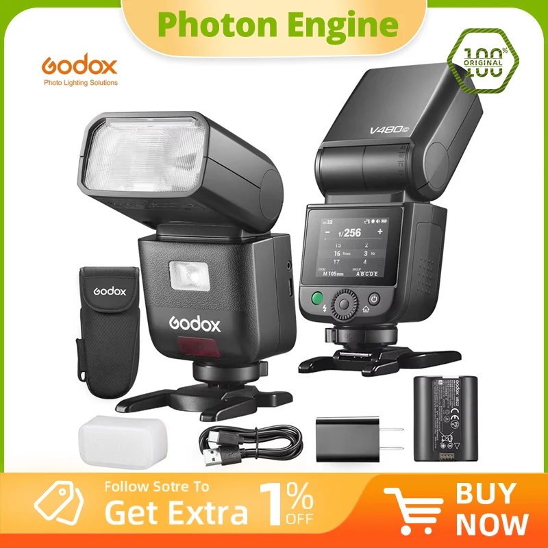【New】Godox V480 TTL Li-ion Camera Flash, 650 Full-Power Flashes Built in Styling Light for Canon/ Nikon /Sony/FUJIFILM/Olympus