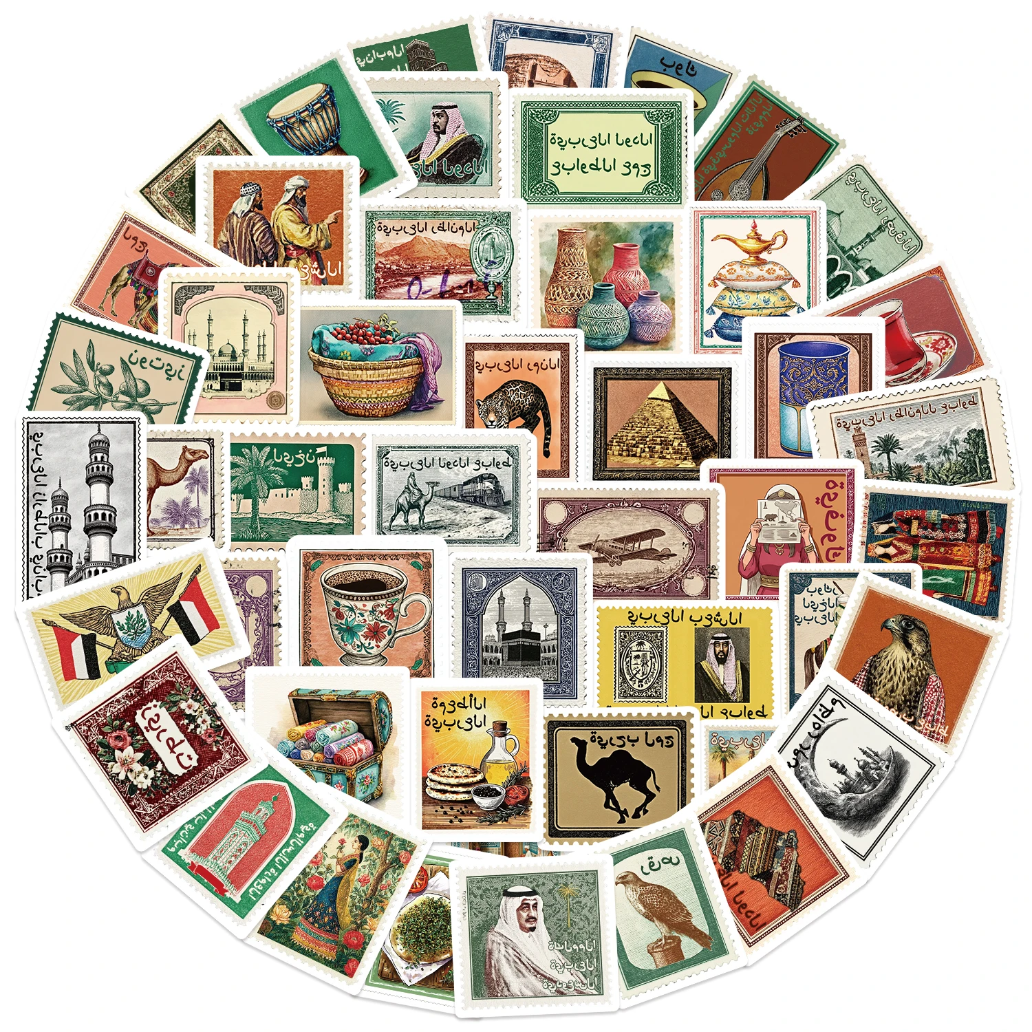 50pcs Arabic Aesthetic Stamps Doodle Stickers Decorative Computer Phone Cass, Water Cup, Guitars, Creative Waterproof Decals