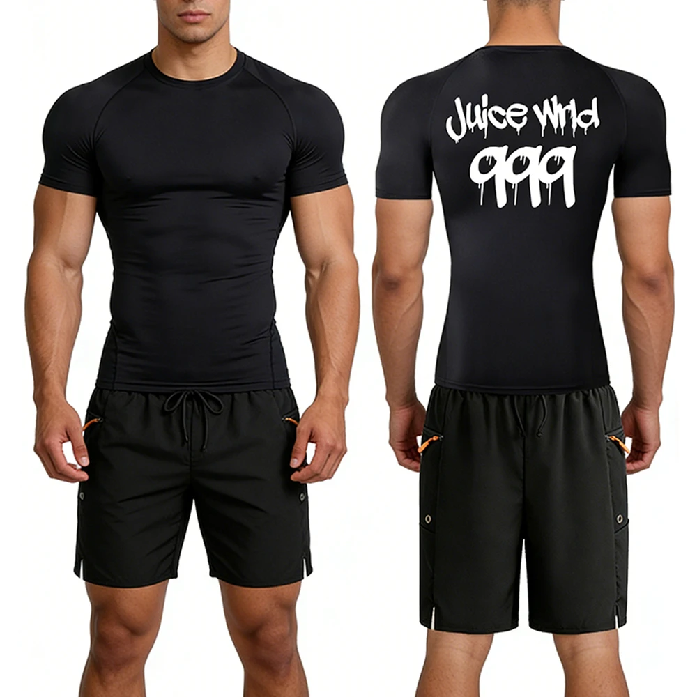 Summer Men's Athletic Fitness Suit Set  Casual Outdoor Hiking Hip Hop Rapper 