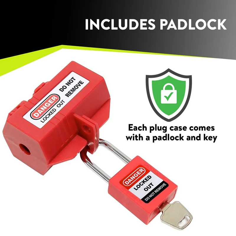 Plug elétrico vermelho Lock Tampa para Lockout Tag Kit, Bloqueio do cabo de alimentação, 110 V, 220 V