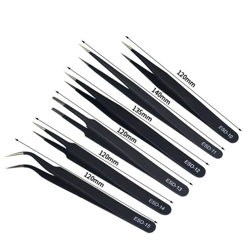 ESD Anti-Static Stainless Steel Tweezers Precision Maintenance Industrial Repair Curved Tool Home Working Model Making Hand Tool