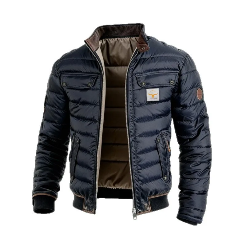 Winter Men Vintage Quilted Patchwork Warm Zipper Outdoor Jackets Puffer Jacket Luxury High Quality Parka Cotton-Padded Coat New