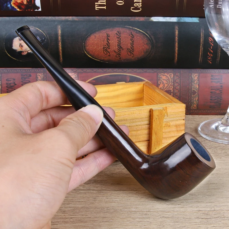 Straight Natural Ebony Wood Smoking Pipe Tube, Tobacco Pipes,Smooth Smoking Accessories, Gift for Father, High Quality, New, 9mm