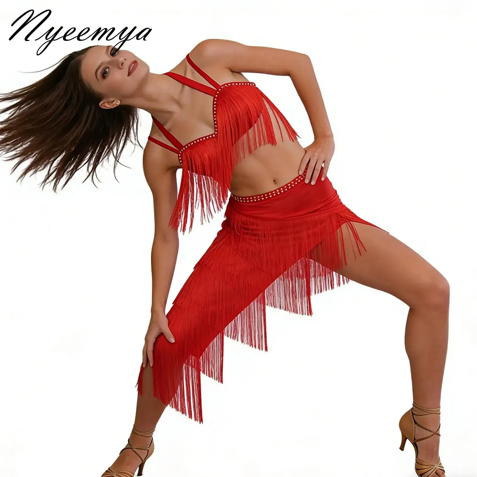 

Latin Dance Training Costume for Womens New Belly Dance Cha-cha Rumba Proms Performance Costume Competition Regulations Wear