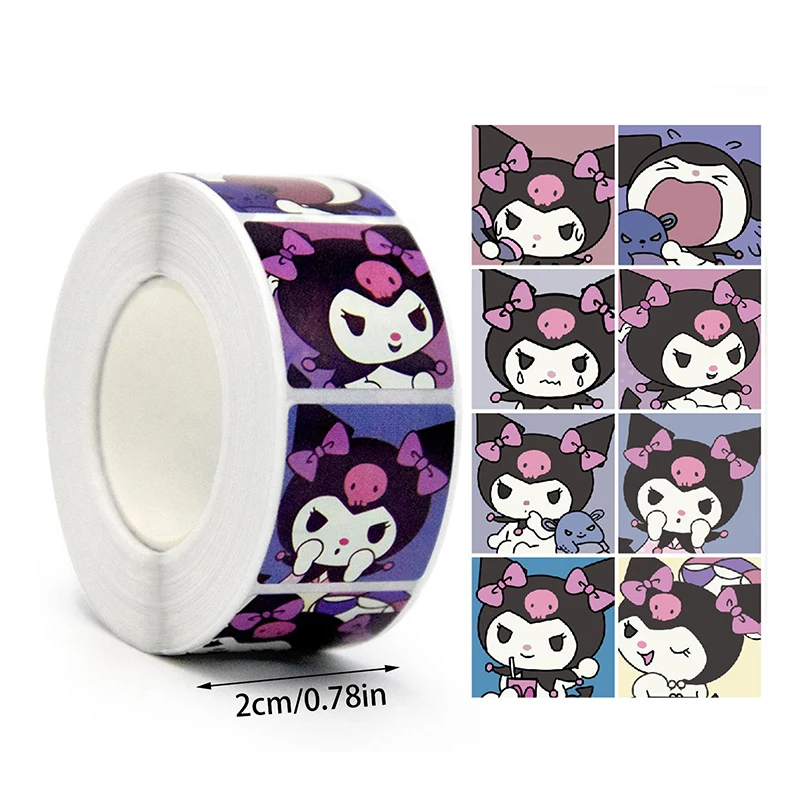 Pegatinas decorativas de My Melody Kuromi para estudiantes, pegatinas de recompensa, libros de manos, regalo, 500 piezas por rollo