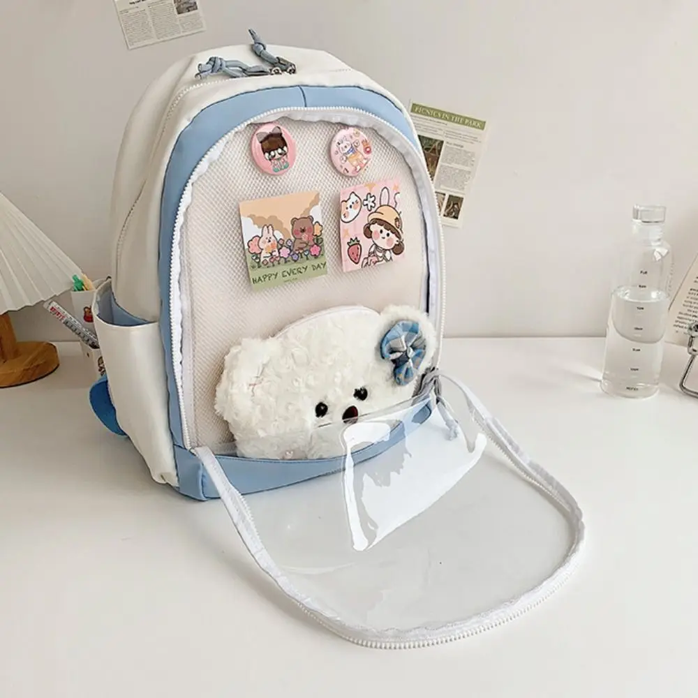 Lovely Large Capacity Doll Display Backpack Korean Style Cute Transparent Itabag Nylon Cartoon Student School Bag Outdoor