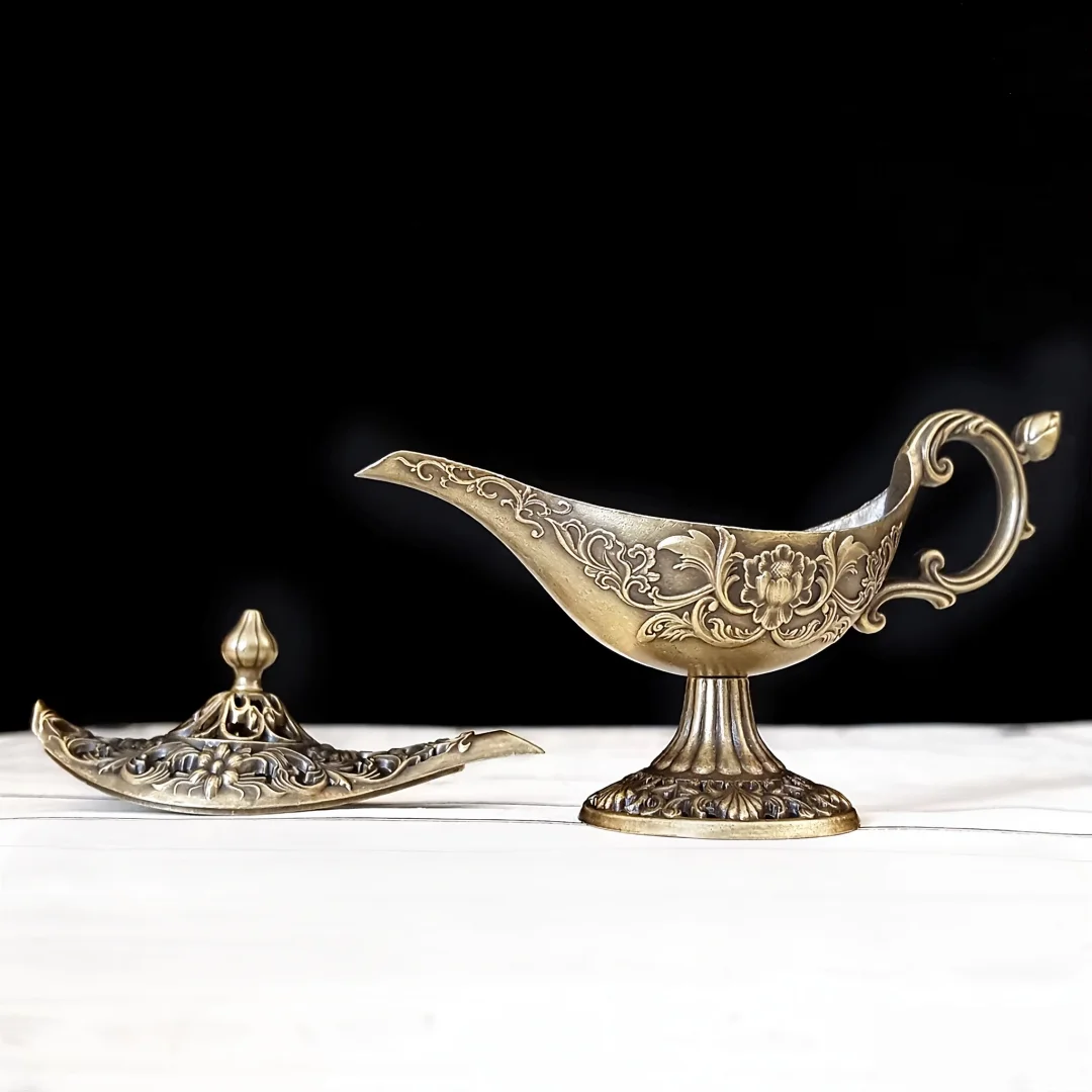 Aladdin-Lampe Räuchergefäß, Handgeschnitztes Kunstwerk, Klassische Wunschlampe, Desktop-Sandelholz-Räuchergefäß, Heimdekoration & Geschenk für Feiertage – Detail 3