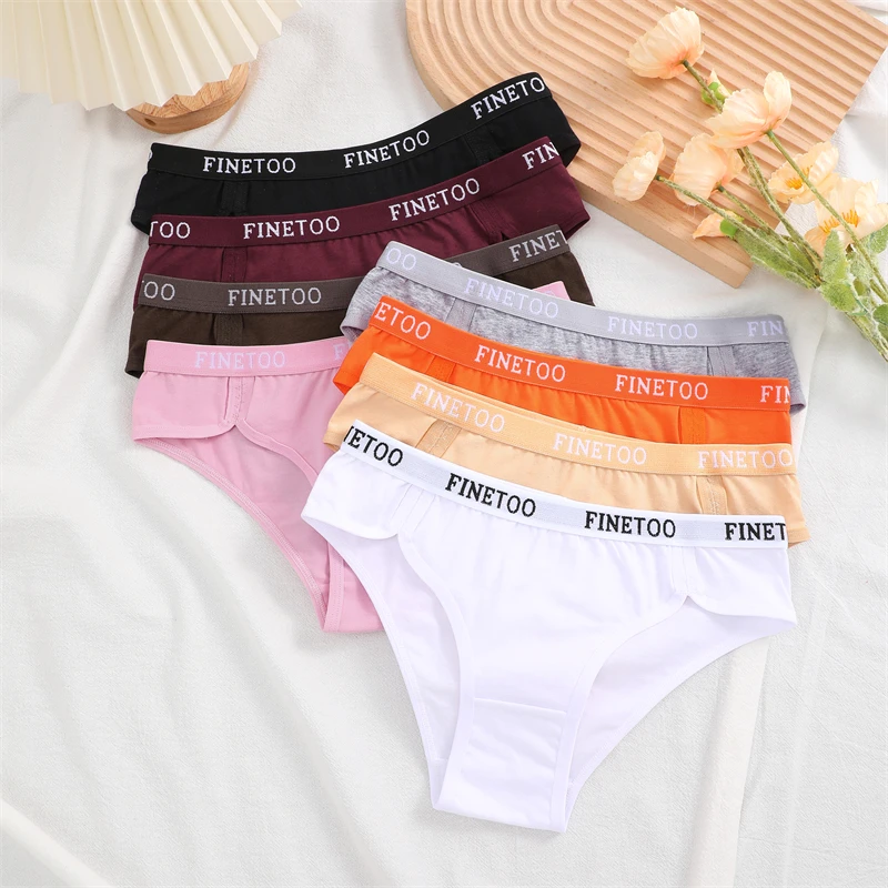 FINETOO 3Pcs Cotton Stretch Underwear for Women Sexy Letter Waist Panties Female Breathable Comfort Briefs Sports Soft Lingerie