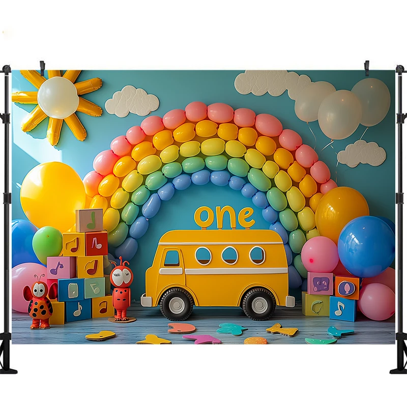 LS Photography Background Classroom Back to School Sunshine Bus Rainbow Kids Birthday Party portrait Decor Backdrop Photo Studio