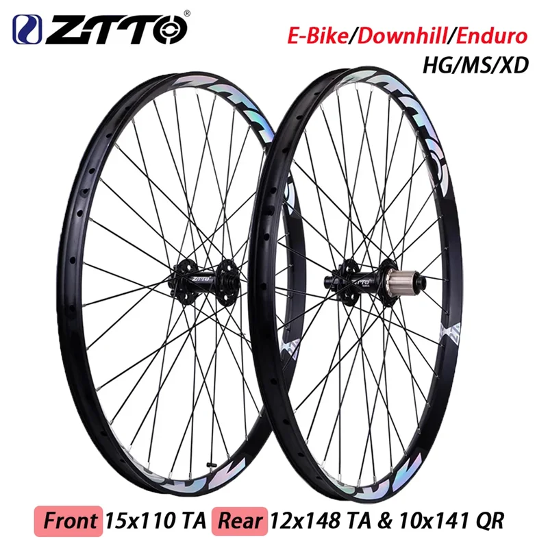 

Колесный комплект ZTTO для электровелосипедов и горных велосипедов (MTB) Enduro, бескамерный, 27.5/29 дюймов, широкий обод 35 мм, ступица 148 Boost, сквозная ось, стальной вал, свободный ход втулки для бездорожья
