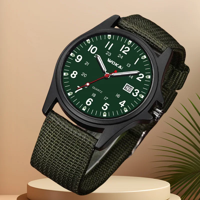 Прочные уличные камуфляжные часы — автоматический кварцевый механизм, прочный холщовый ремешок, минималистичный дизайн
