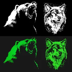 Fashion Animal Iron On Patches For Clothing Fluorescence Bear Wolf Heat Transfer Sticker DIY Decoration