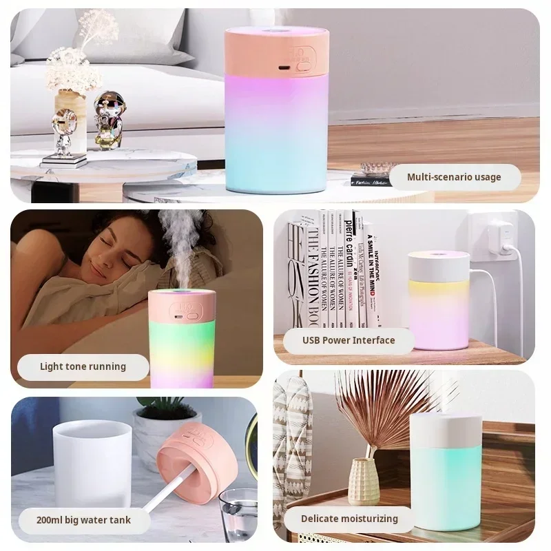 Colorful Atmosphere LED USB Mini Humidifier Car Home Bedroom Air Moisturizer Portable Desktop Aromatherapy Waterless Ultrasonic