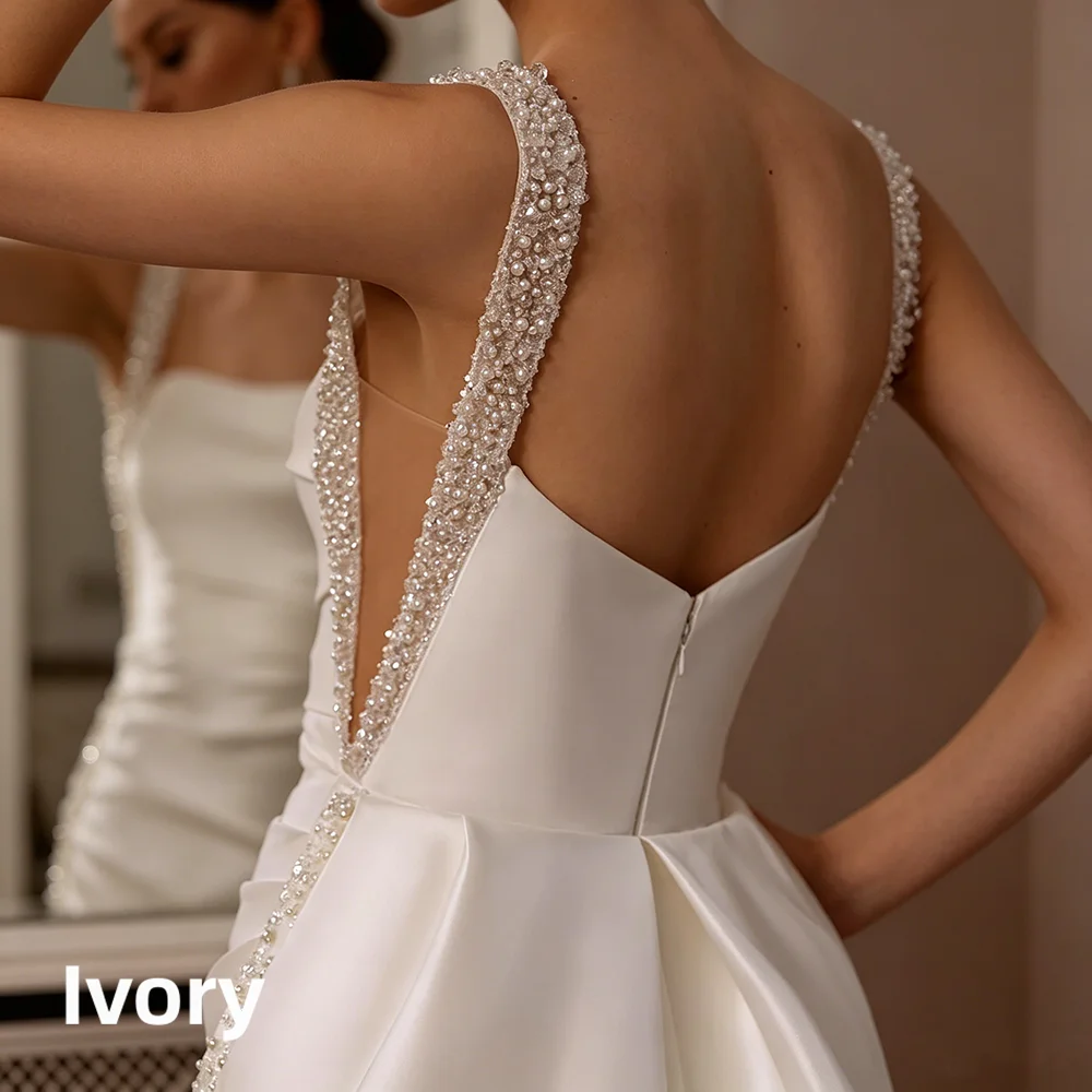 Satin Mermaid Wedding Dress Beaded Strap Square Neck V Back Detachable Overskirt Bridal Gown For Wedding Elopement Shoot 2026