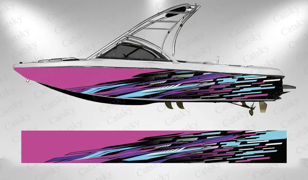 Ink Splatter Abstract Geometric Figures Color Boat Wrap Sticker Vinyl Boat for Pontoon Deck Boat Fishing Platform Decal Sticker