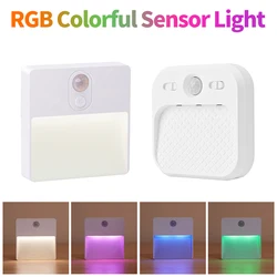 RGB LED Night Light with Motion Sensor Human Induction for Emergency Dimmable Colorful Wireless Rechargeable USB Lamp Hallway