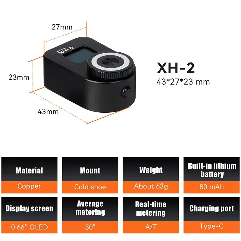 AstrHori XH-2 Camera Light Meter OLED Display Real-time External Camera Light Meter Cold Shoe for Camera Photography New