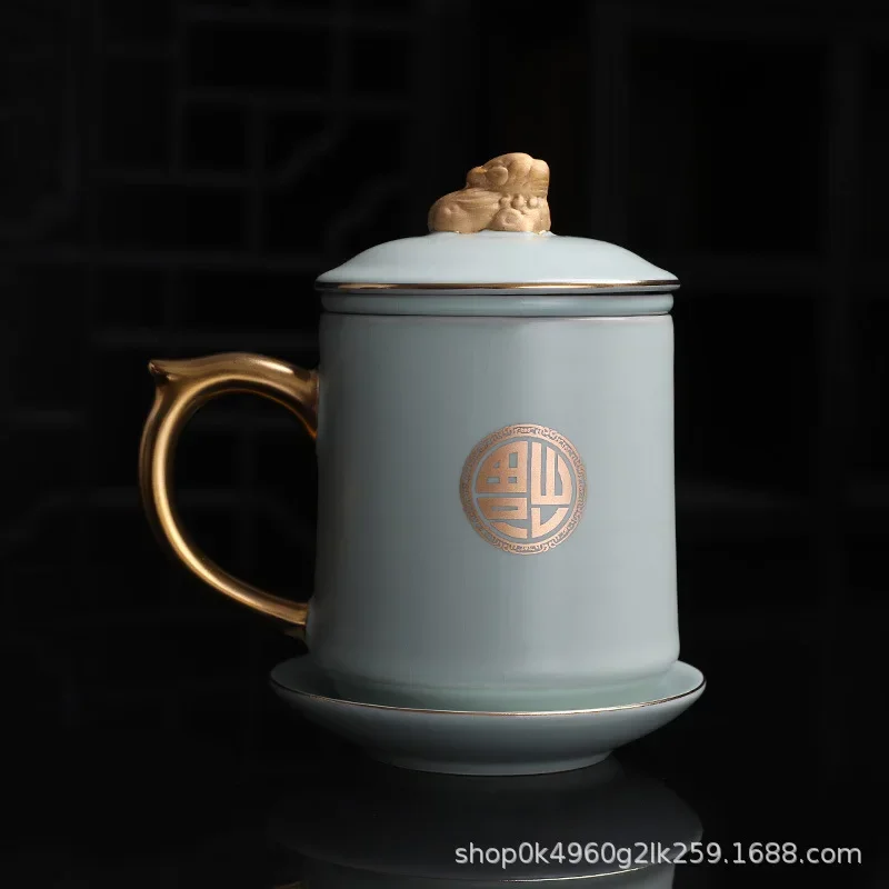 

Высококачественная позолоченная фарфоровая чайная чашка Ru с кракле-глазуркой и фильтром для разделения чая и воды, персональный и бизнес-подарочный набор