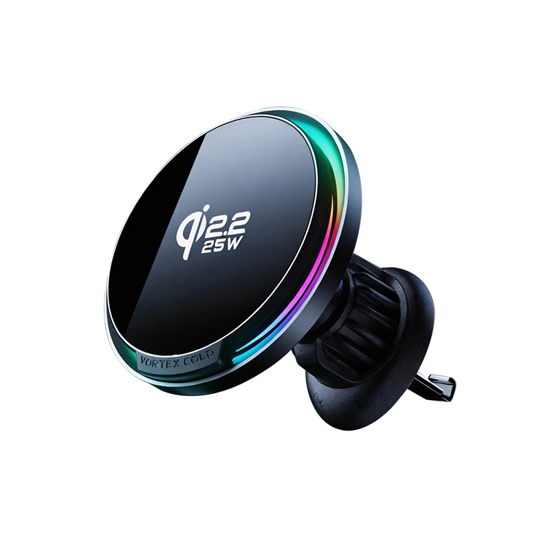 Qi2.2 Fast Car Wireless Charger 25W Magnetic Mount Air Cooling RGB Ambient Light Aluminum Alloy for iPhone 17