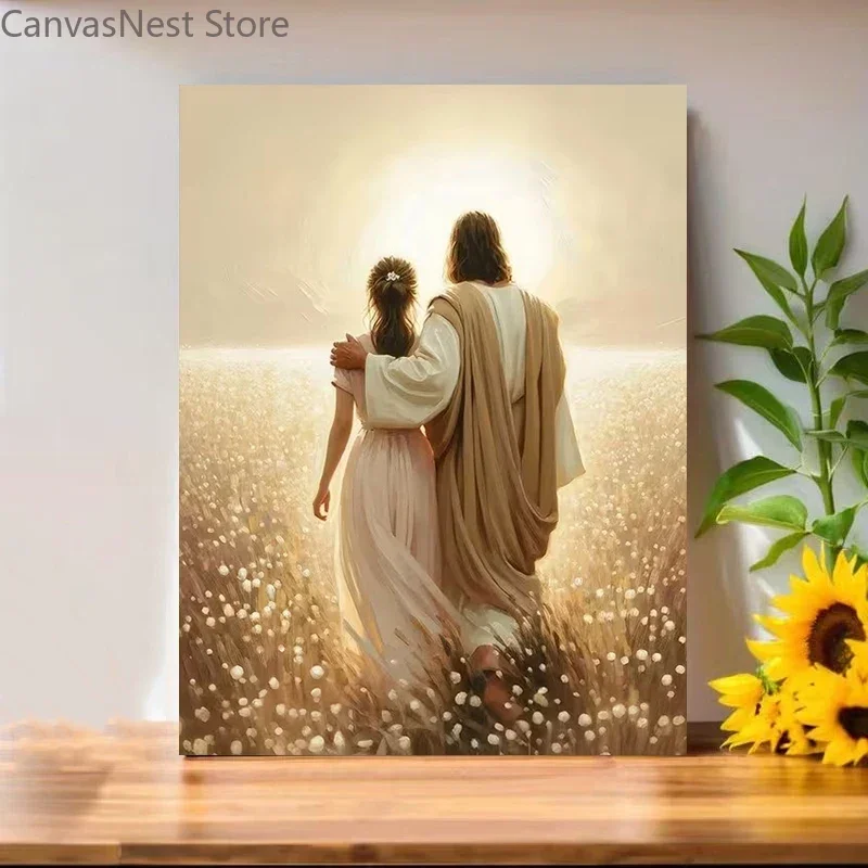 Lead The Way Christian Jesus Walking with Woman Poster and Prints Canvas Painting Wall Art Pictures Home Decor Cuadros
