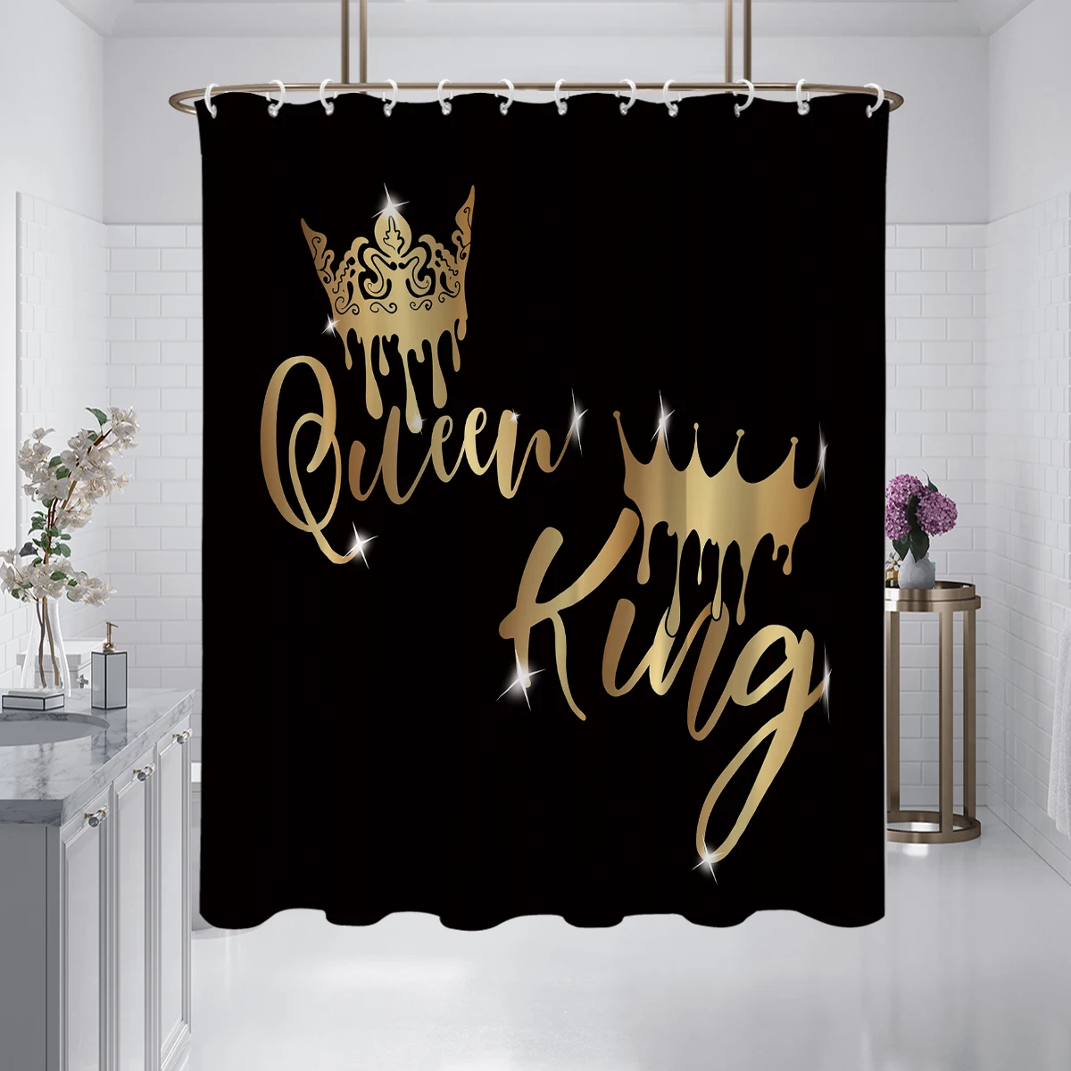 

1 piece of 180x180cm King and Queen digital printed shower curtain partition bathroom waterproof and mold resistant