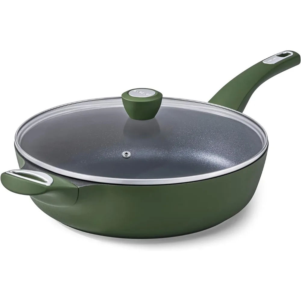 

Lid, Large Skillet with Helper Handle, Diamond&Titanium Scratch Resistant, Induction Compatible, PFOA PFOS APEO Free, Sage