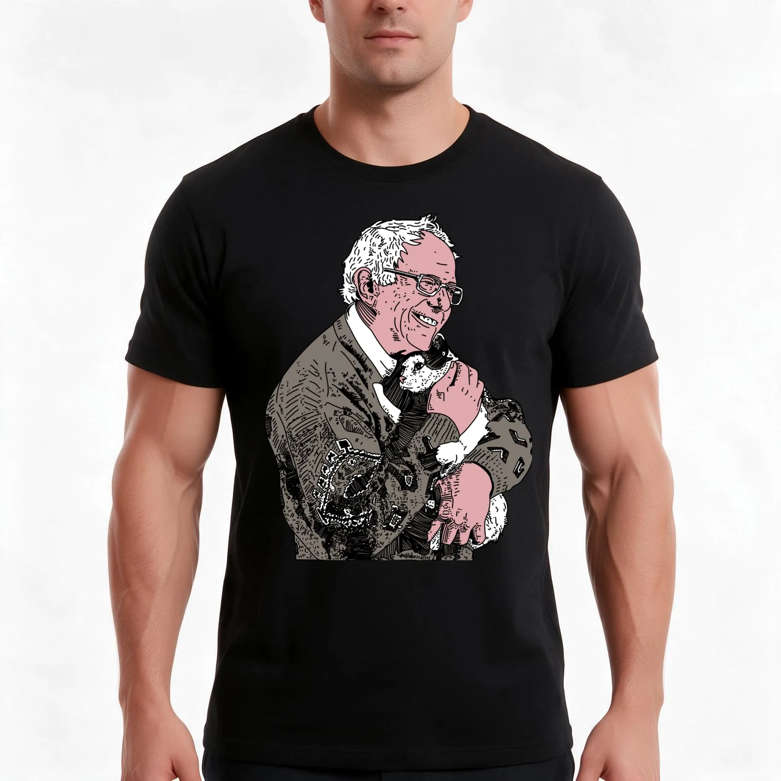Bernie Sanders Cat Lover T-Shirt, Summer Casual Cotton Tee, Oversized Streetwear Tops, Vintage Graphic Print, Unisex Men Women