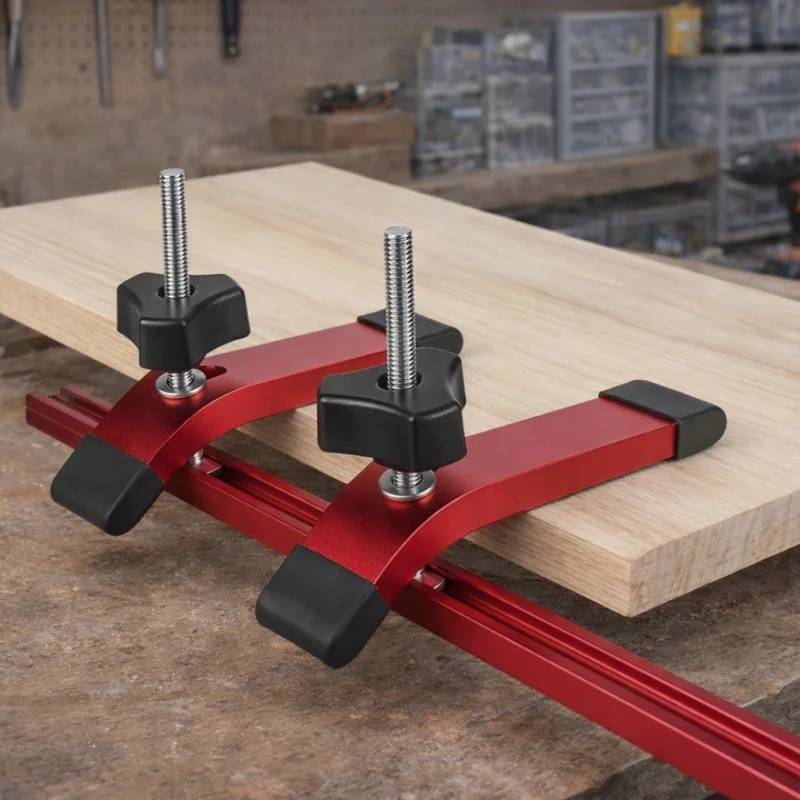

Woodworking Aluminum Alloy Quick Acting Hold Down Clamp for T-Track, Adjustable T-Slot Workbench Clamping Tool
