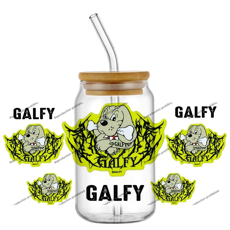 New 12 Design Famous GALFY Clothing Brand 16oz UV DTF 3D Transfer Sticker Decals Glass Can Cups Creative Craft DIY Gifts