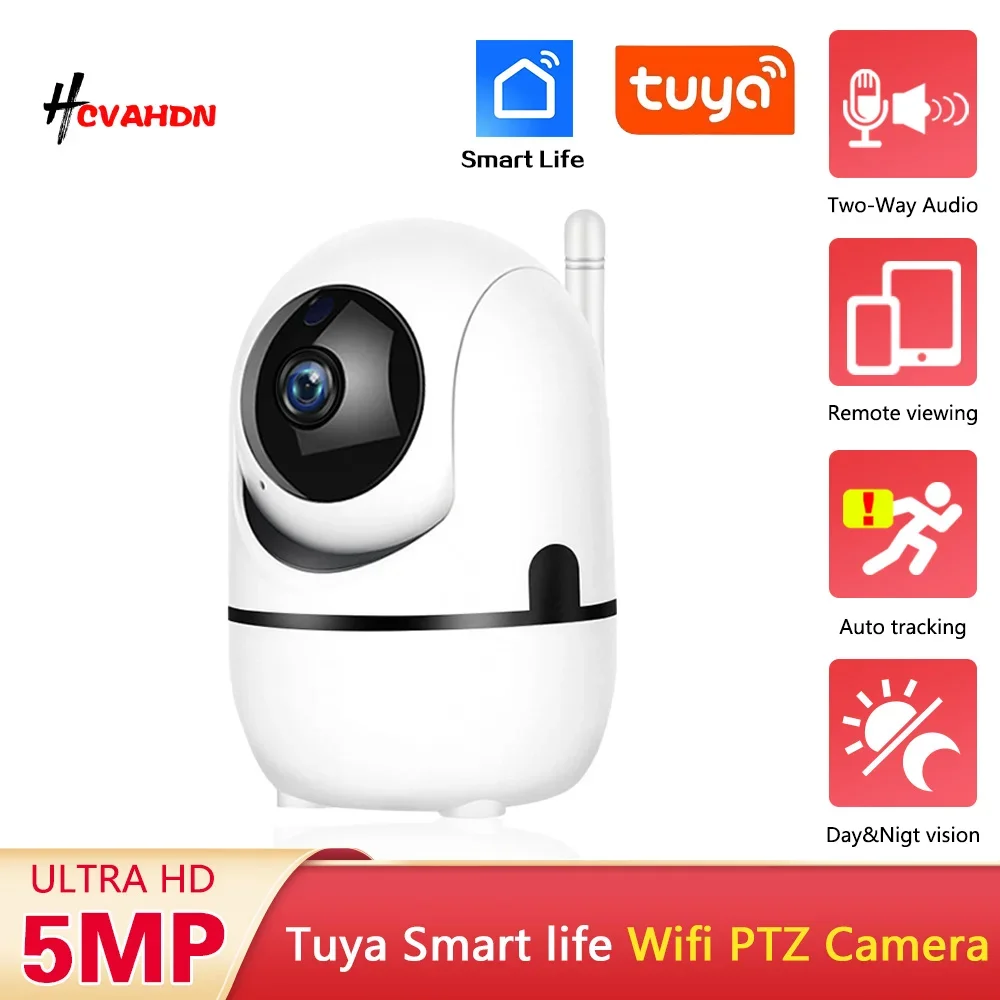 

HD 5MP Tuya Smart Mini WiFi IP Camera Surveillance Camera Automatic Tracking Indoor Wireless Security Home CCTV Baby Monitor