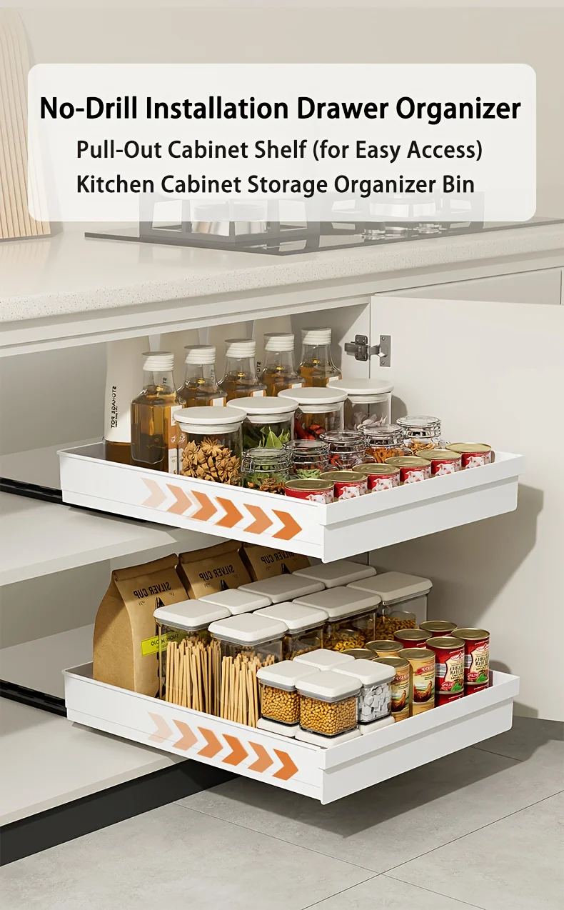 Bohrfreier Magic Tray – robuster, ausziehbarer Organizer für Schränke/Spülen. Einfache Installation, riesiger Platzspareffekt! Perfekt für Tiny Homes – Detail 1