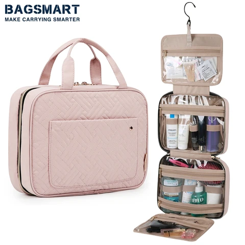 BAGSMART necessarie feminina organizador de viagem pendurado saco de higiene pessoal grande caixa de armazenamento portátil à prova dwaterproof água caso cosmético para maquiagem bolsa de viagem multifuncional dobrável