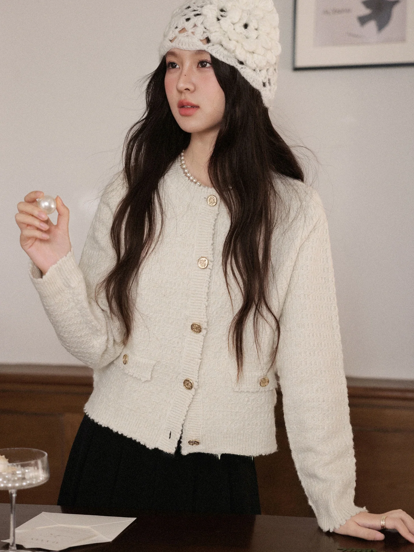 

Вязаный кардиган-накидка из молочного трикотажа с ванильным оттенком, женский, осенний, новый, удлиненный, бежевый, дизайнерский, модный трикотаж