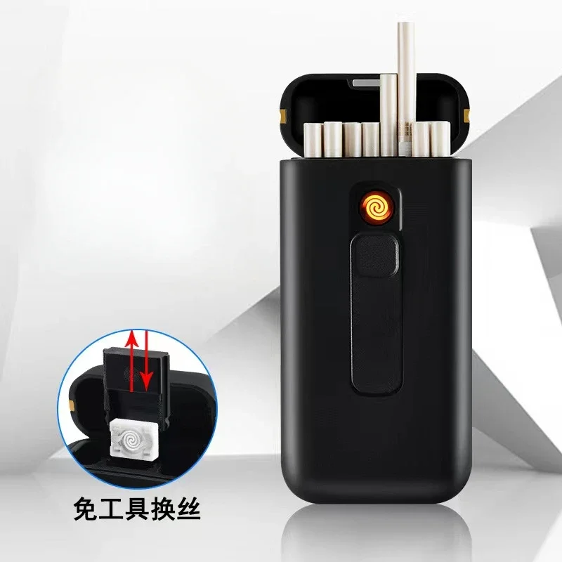 Ultra-Thin Plastic Cigarette Box, 20 Cigarette Box with Lighter, USB Charging, Good-Looking Plastic, 119*56mm