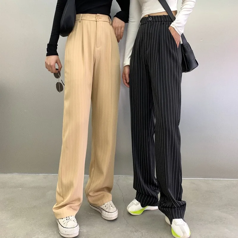 

Striped Suit Pants Women Spring and Autumn2025New plus Size Loose High Waist Mop Straight-Leg Wide-Leg Pants