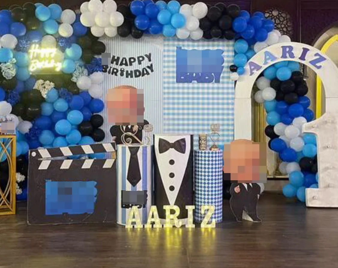 الأزرق المشارب الأسود التعادل اسطوانة طيدة يغطي ليتل بوس حفلات عيد ميلاد ديكور بسط الركيزة غطاء مفرش المائدة الدعائم